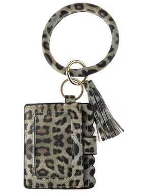Leopard Print Wristlet Key & Card Holder with Tassel Bracelet
